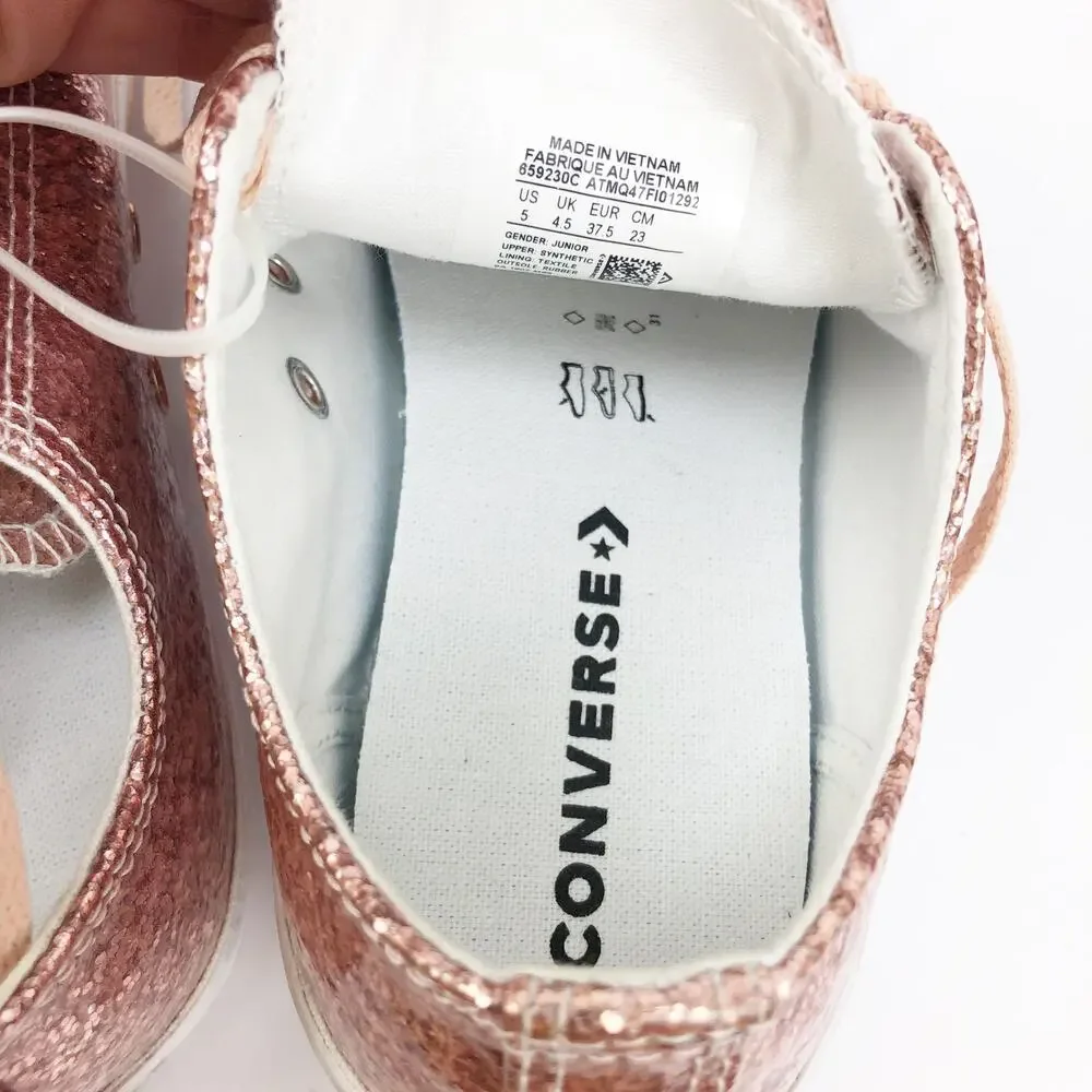 Converse Girls All Star Chuck Taylor Sneaker Sz 5 Dust Pink Glitter Low Top
